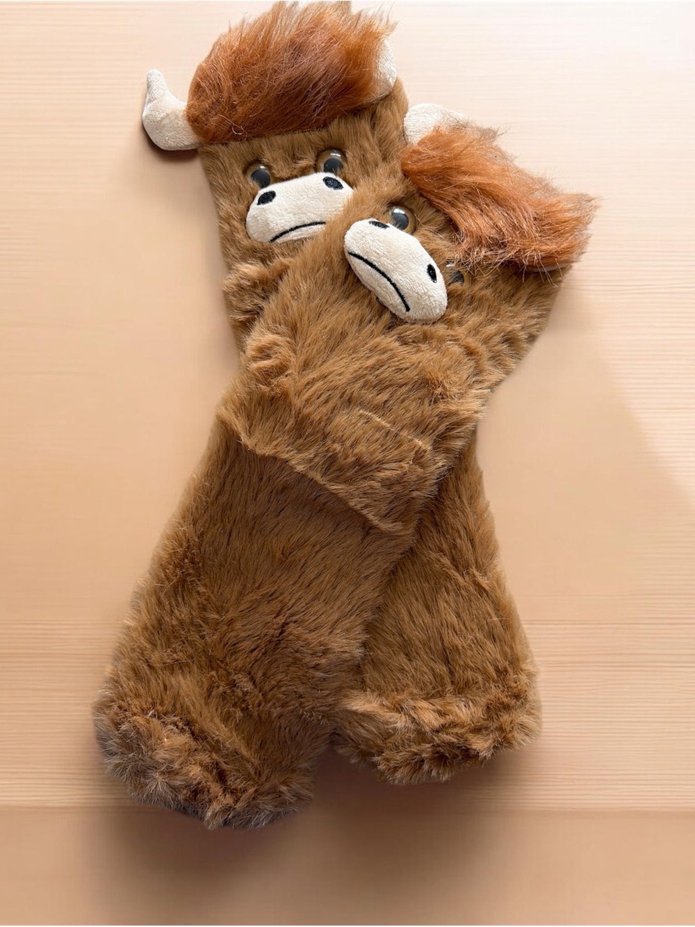 Plush Highland Cow women’s socks - Brown Faux Fur
